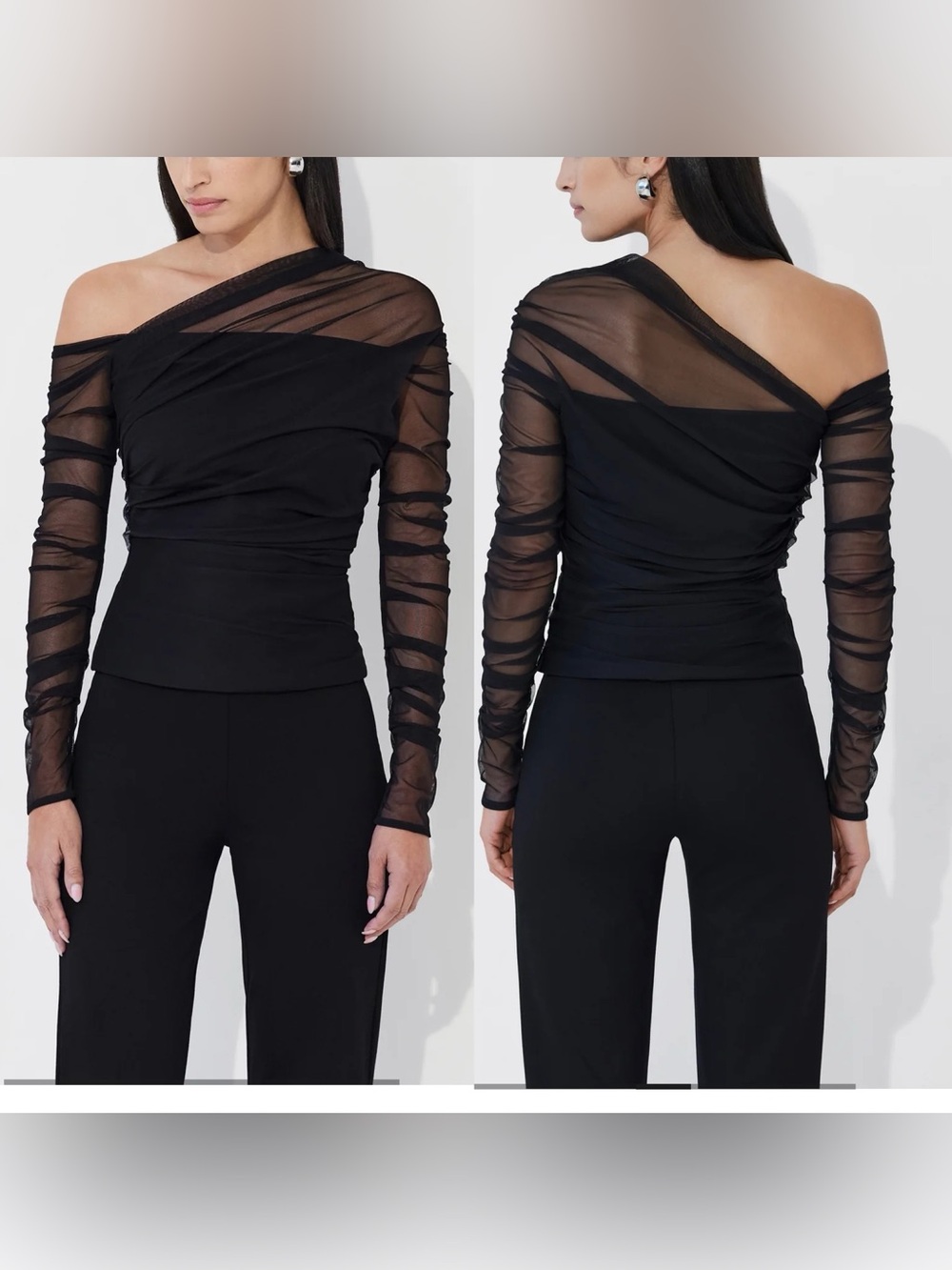 MARCELLA‎ NYC Monroe Top Black One-Shoulder Sheer Ruched Night Out Womens XL NEW